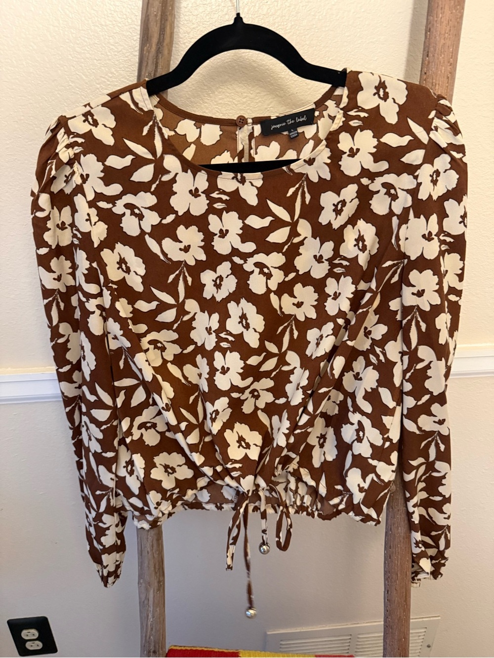 Jacqui E Brown Floral Tie-Front Blouse